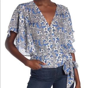 🆕 Parker “Kory” silk wrap floral blouse NWOT Sz L